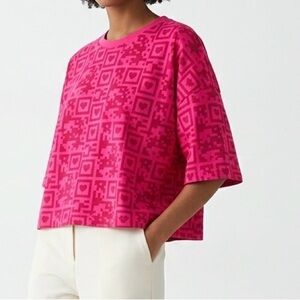 KOOK N KEECH Pixel Heart QR Crop Top Fuchsia Boxy Oversized Tee Y3K L